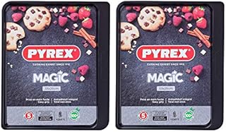 Pyrex Magic Rectangular Baking Tray Easy Grip Non Stick Coating 33 x 25cm Black (Pack of 2)