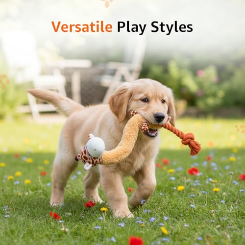 Image of Amazon Basics Giraffe Soft Squeaky Plush Dog Toy | Cuddle & Tug Play Toy | Machine Washable | Reinforced Fabric | Non-Toxic | for Small to Large Dogs | 5-30 kg