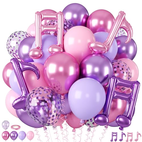 Pink and Purple Balloons Music Note Balloon Foil 12 Inch Metallic Pastel Purple Pink Confetti Balloon for Girls Birthday Singer Concert Music Themed Baby Shower Wedding Engagement Party Decorations