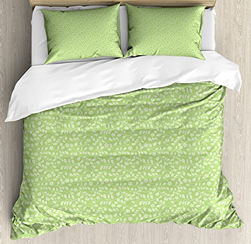 ABAKUHAUS Follaje Funda Nórdica, Pastel Naturales Hojas Hierbas, Decorativo 2 Piezas con 1 Funda de Almohada, 130 x 200 cm - 70 x 50 cm, Pistacho Verde