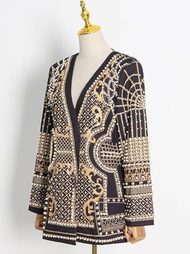 Elegant Pearl Beaded Blazer Dress for Women Loose Fit Deep V Neck Long Sleeve Female Fashion Jacket Wedding Prom Party4