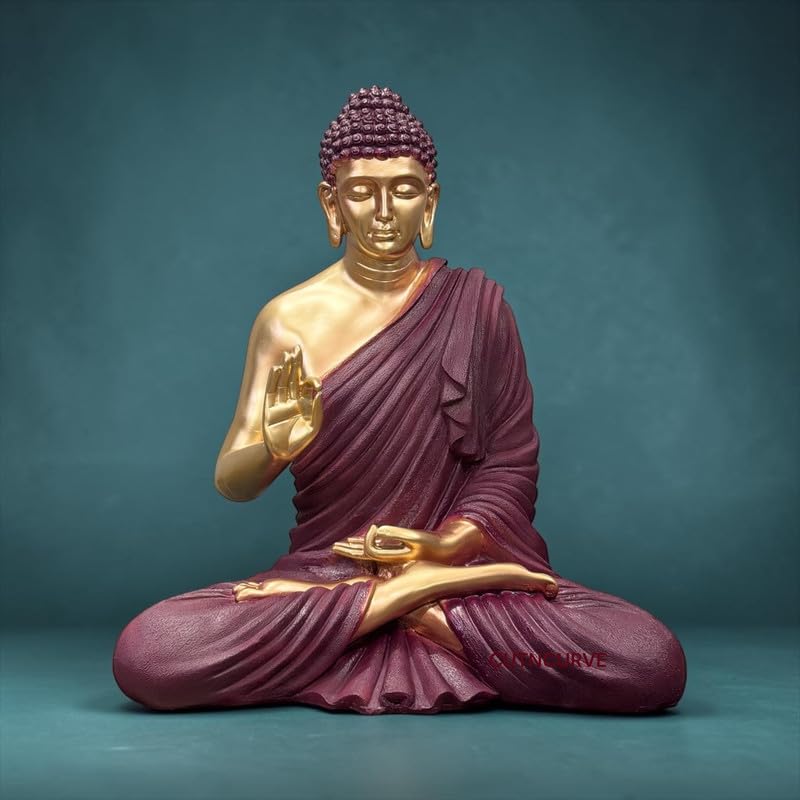 Image of 2 Feet Buddha Statue for Home Decor, Garden and Gifting, Big Size, Made of Resin, Premium Luxury Decoration Showpiece, Vastu Feng Shui for Good Luck, Happiness (Metallic Burgundy & Golden)