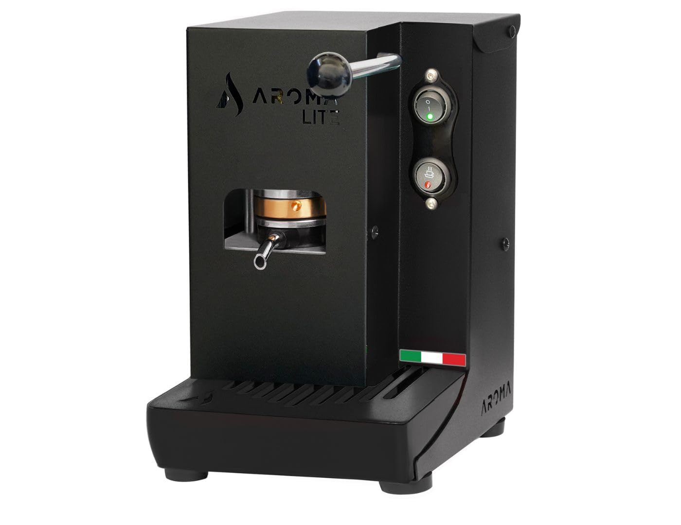 Aroma Lite Macchina Espresso a Cialde ESE 44 mm Pressacialda Ottone | Colore Nero, Serbatoio Vetro, Espresso Cremoso Come al Bar, Piccola, Silenziosa, Made in Italy Casa e Ufficio