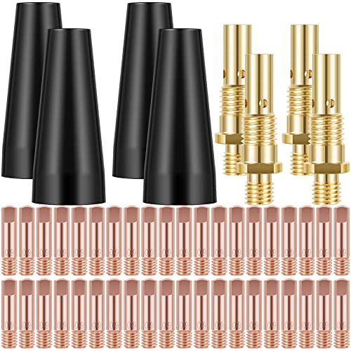 48PCS Flux Core Gasless Nozzle Tips Kit Heat Resistant Replacement Gasless Nozzles Durable Brass Welding Contact Tips Kit Gas Diffusers Welder (0.9mm)