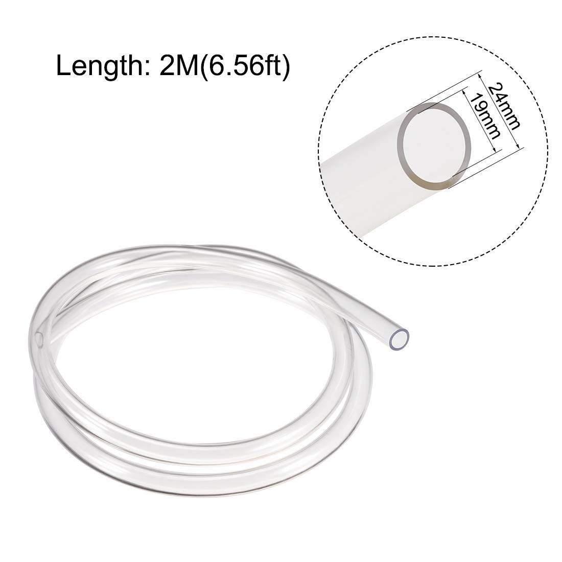 PATIKIL 19 mm Innendurchmesser x 24 mm Außendurchmesser, 2 m langer, transparenter PVC-Vinylschlauch, hochtransparenter, flexibler Kunststoffschlauch für Wasserleitungen