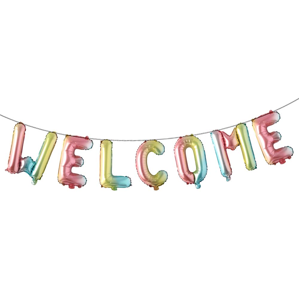 Photo 1 of 16 inch multicolor Welcome Balloon Banner Balloons Foil Letter Balloon Anniversary Celebration Party Decorations (WELCOME RAIINBOW)