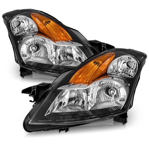 WEELMOTO Headlights for 2007 2008 2009 Nissan Altima 4Dr Sedan Headlight Assembly Pair Replacement for 07 08 09 Altima Black Housing Amber Reflector