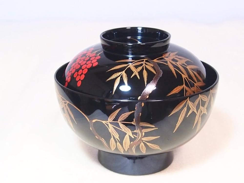 Amazon.co.jp: 輪島塗 元岡光漆堂謹製 南天蒔絵 吸物椀 5客 汁椀