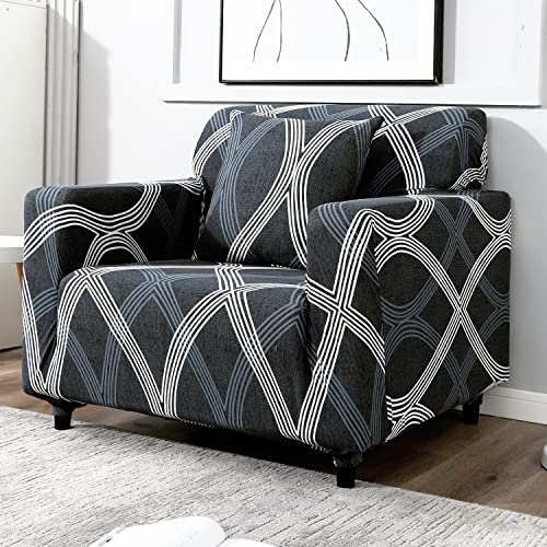 Image of HOKIPO 95% Polyester, 5% Spandex Stretchable Elastic Couch Cover 1 Seater, Shadow Grey (AR-4093-D18)