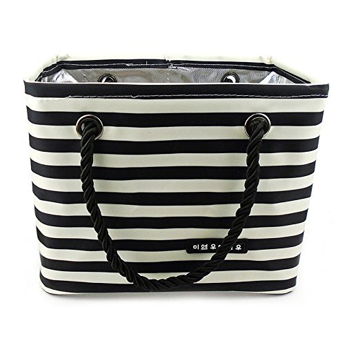 IKENOKOI スパバッグ スキンケア用品・バス用品収納 お風呂バッグ 温泉バッグ 防水 折りたたみ (ブラック 横縞)