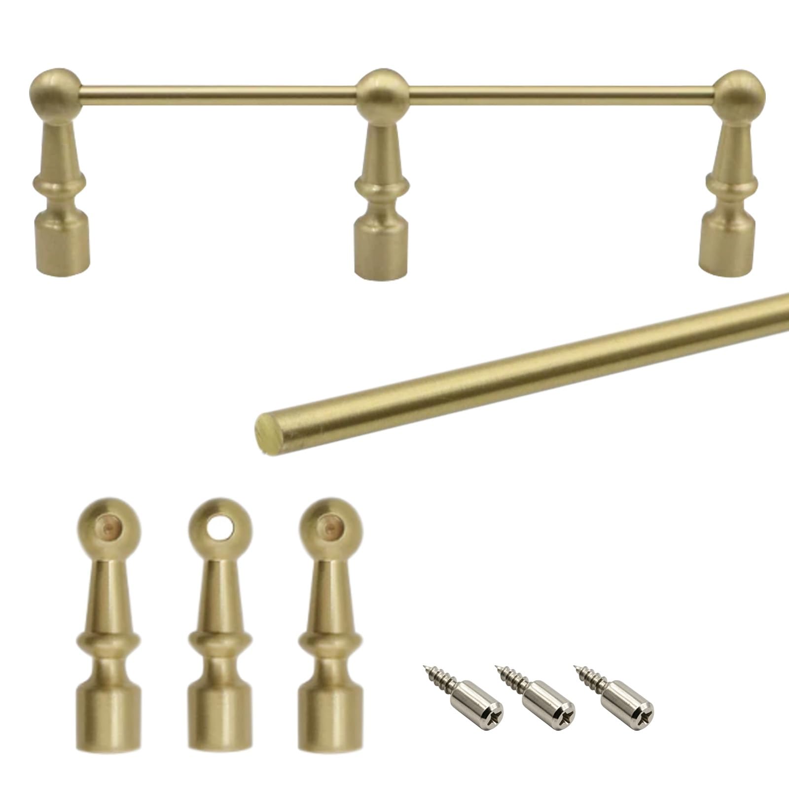 Brass Kitchen Shelf Guardrail Set, Anti-Tipping Gallery Rails for Shelving with Spindles & Screws, Decor Cabinet Guard Railing for Bookcases/Bedroom/Entryways(Style A,L 46cm/18.1")