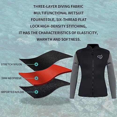 Pzzmy Wetsuits Top Women Men 3Mm Neoprene Suits Wetsuit Jacket Front Zipper Long Sleeve Wet Suits Jacket Men For Surfing Canoeing Paddle Boarding Scuba Diving Jacket Men #TOP2