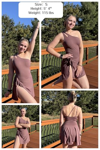 Image of Daci One Piece Swimsuit with Skirt Tummy Control One Shoulder Swim Dress | Skirted Bottom,Adjustable Shoulder Straps