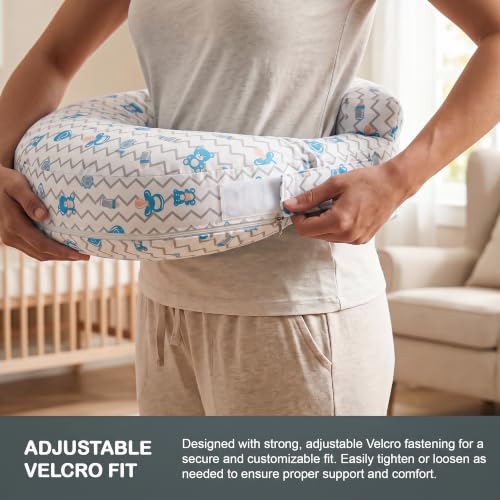 Image of BAYBEE Feeding Pillow for New Born Baby with Foldable Breastfeeding Cover | Feeding Cover for Nursing Mom with Adjustable Velcro & Back Support | Nursing Pillow with Removable & Washable (White Blue)