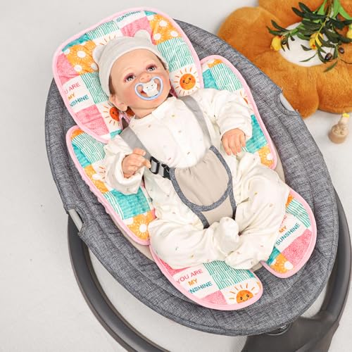 Image of SWESEN Infant Car Seat Insert with 2 Strap Pads, Super Soft Carseat Head and Body Support for Baby Boys and Girls, Reversible Newborn Car Seat Insert Cushion for Strollers, Bouncers, Sunshine