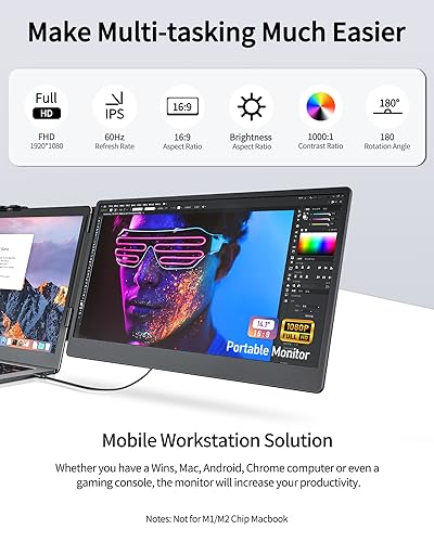 Image of Macsecor Laptop Screen Extender, 14.1'' FHD 1080P Ultra-Slim Portable Monitor for Laptops, USB-C /HDMI Travel Monitor Extender Plug & Play for 13 inch-16 inch Laptop, Compatible with Wins /Mac /Android /Chrome