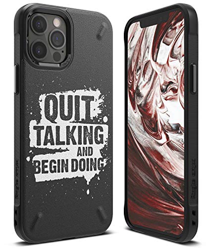 Image of Ringke Onyx Design for iPhone 12 / iPhone 12 Pro Case Back Cover, Rugged Flexible Protection Durable Anti-Slip TPU Impact Shock Absorbent Back Cover Case - Quit Talking (Black)