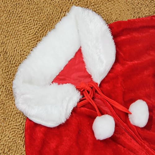 Weihnachten Santa Umhang Weihnachtsmantel Set Cape + Weihnachtsmann mütze Weihnachtsfrau Kostüm Mädchen Rot Samt Mantel Weihnachten Umhang für Weihnachts Kostüm Party Festliche Kleidung (Kinder)