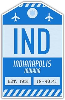 IND Indianapolis Indiana Luggage Tag Sticker/Airport Code Baggage Decal/Collectible Travel Decor/Vintage Inspired Design (Blue)