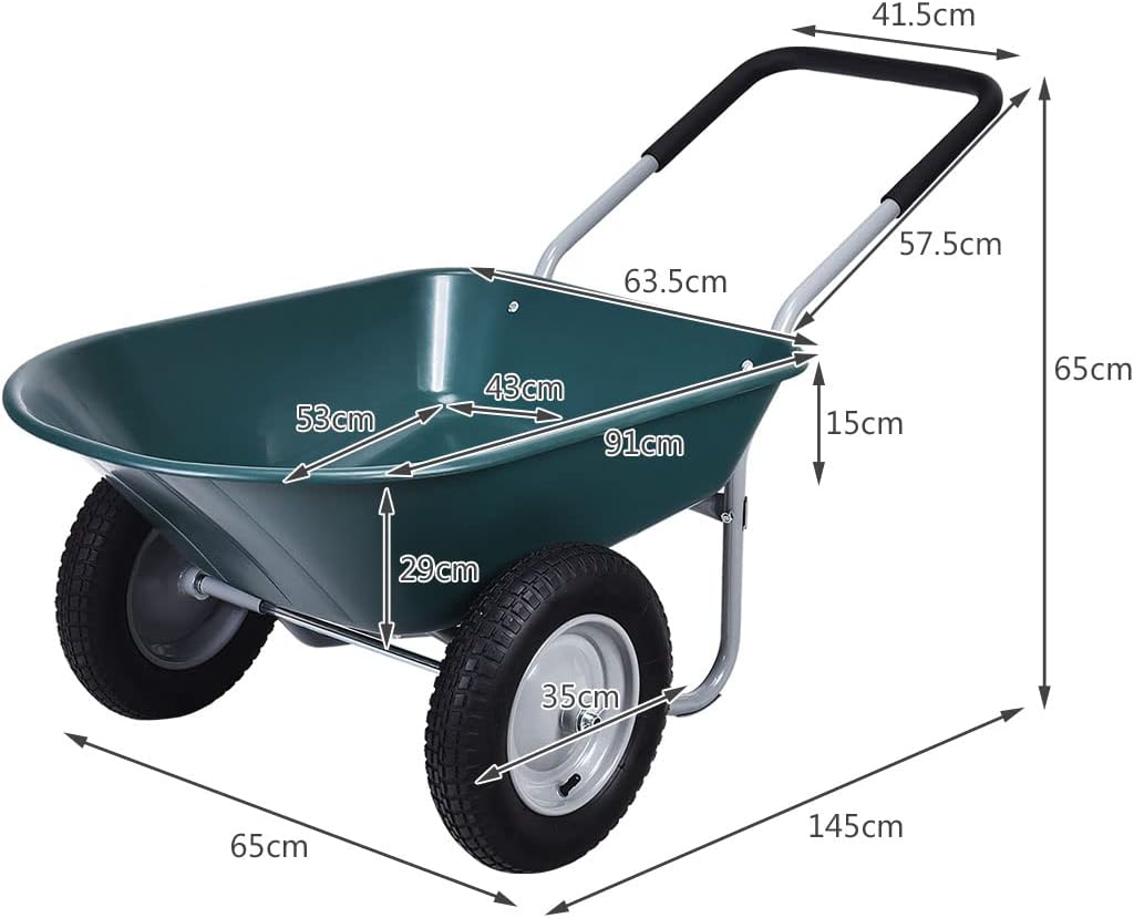 Mayjooy 2 Wheel Garden Wheelbarrow, 330 lbs Capacity Wheelbarrow w/13” Durable Tires, Heavy Duty Utility Wagon for Easy Loading & Dumping, Garden Cart for Gardening Farm Lawn Yard Ranch (Green)