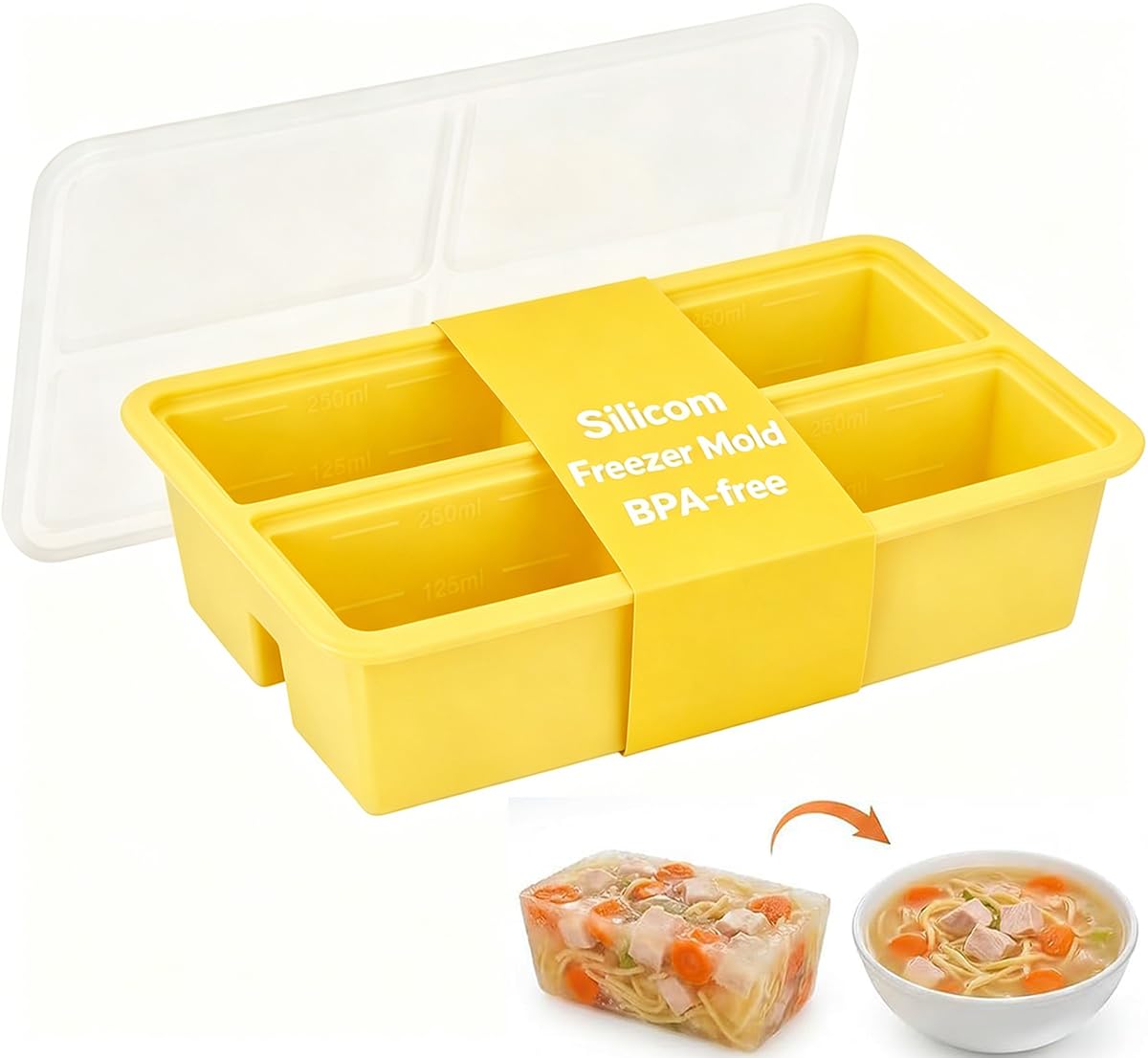1-Pack Silicone Freezer Tray 1 Cup/250 mL Silicone Freezer Cubes with Lids, Perfect for Storing Soup Broth, Sauces
