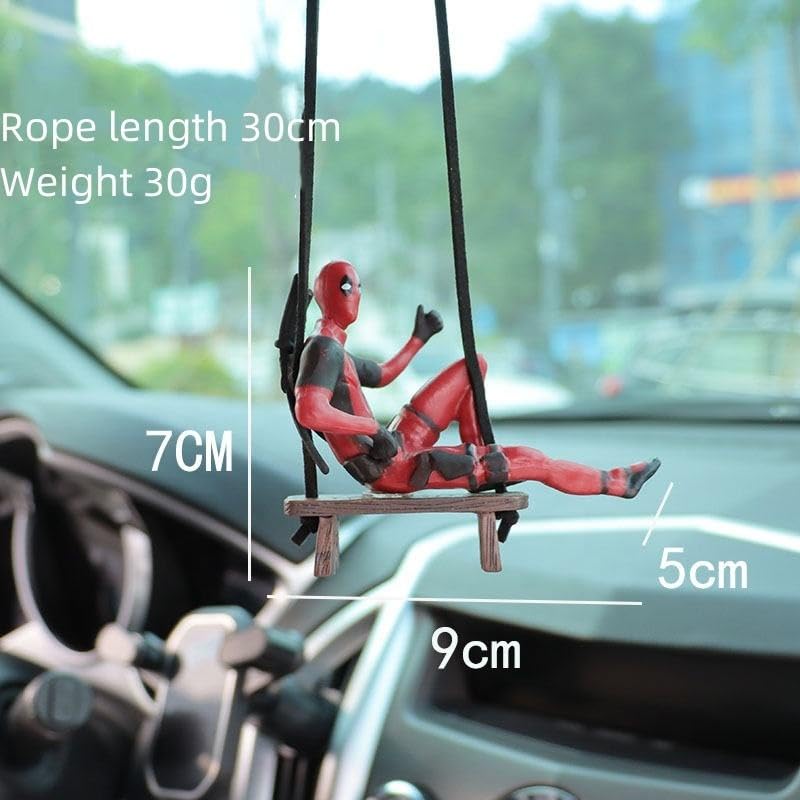 Image of YOURKARTS.COM Deadpool Car Hanging Toy | Superhero Rearview Mirror Accessory | Swinging Deadpool Figurine for Car Decor (Hanging Superhero-C)