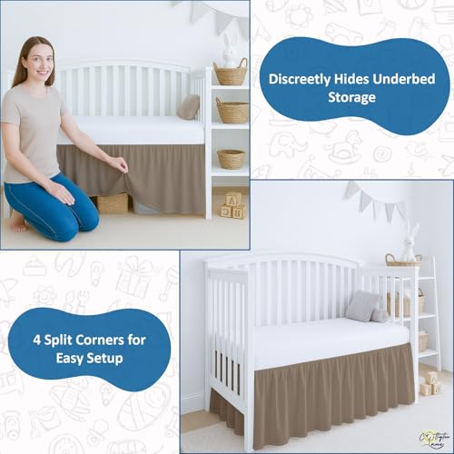 Image of Cottignton Lane Ruffled Crib Bed Skirt, Soft Nursery Bedding in 100% Natural Cotton, Platform Style with 4-Sided Coverage & Split Corners - Fits Standard Cribs 28 inch x 52 inch with 14 inch Drop, Taupe
