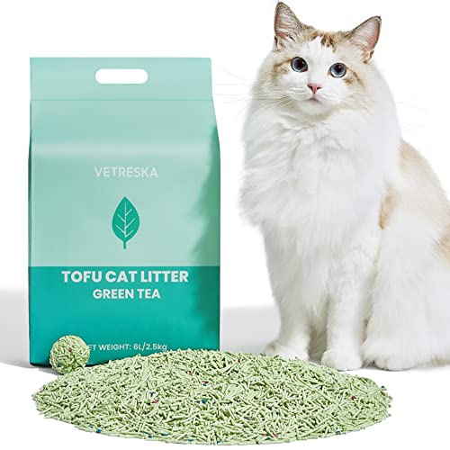 VETRESKA Tofu Cat Litter, Flushable Clumping Cat Litter Pellets, Pure Natural Pretty Dust-Free Kitty Litter, Low Tracking, Odor Free, Ultra Absorbent Cat Litter