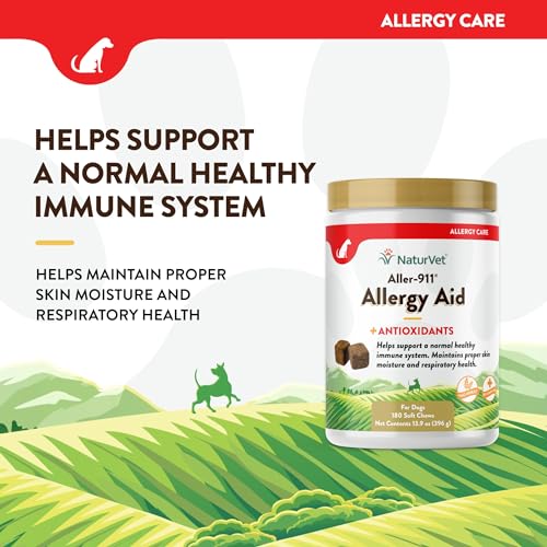 NaturVet Aller-911 Advanced Allergy Aid for Dogs, Cats – Antioxidant-Rich Pet Supplement with Omegas, DHA, EPA – Helps Support Dog Immune System, Cat Respiratory Health, Skin Moisture 180 Soft Chews NaturVet Aller-911 Advanced Allergy Aid for Dogs, Cats – Antioxidant-Rich Pet Supplement with Omegas, DHA, EPA – Helps Support Dog Immune System, Cat Respiratory Health, Skin Moisture 180 Soft Chews