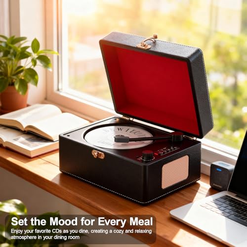 Image of CD Player Portable Bluetooth, Black Retro CD Player for Home Music Player, Rechargeable Battery & Built-in Speakers, with Led Display, Headphone Jack, USB & AUX Playback, for Music Lovers(Black)