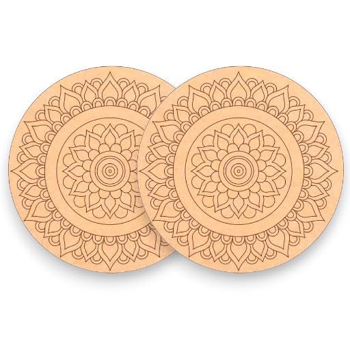 Bs amor Beautiful Rangoli Design on Round MDF Plain Wood Boards for Art and Craft 10x10 Inch - 2.1mm Unfinished Slices Round and Square MDF Cutouts for, Mandala, Painting (2 Piece)-image-25