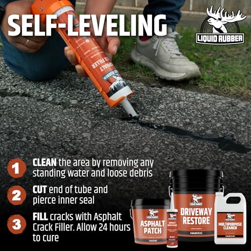 Image of Liquid Rubber Asphalt Crack Filler - Professional-Grade Self-Leveling Waterproof Sealant for Driveway, Parking Lot & Walkway Cracks - Black 10oz - Helps Stop Water Intrusion & UV Damage - 2 Pack