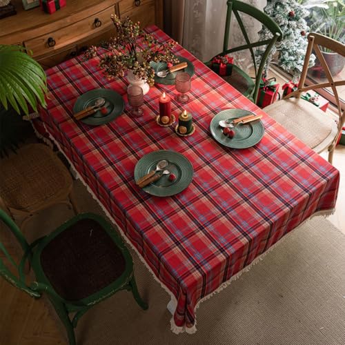 auons Mantel de Navidad a cuadros rojos para mesas rectangulares, mantel de Navidad a cuadros para decoración de Navidad, fiesta, invierno, vacaciones, decoración del hogar, 139 x 183 cm