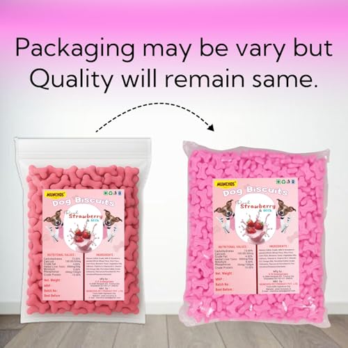 Image of Munchos Dog Biscuits Combo Pack 2kg (1kg + 1kg) | Strawberry & Milk | 100% Vegetarian & Natural Dog Treats | Healthy Crunchy Snacks for Dogs