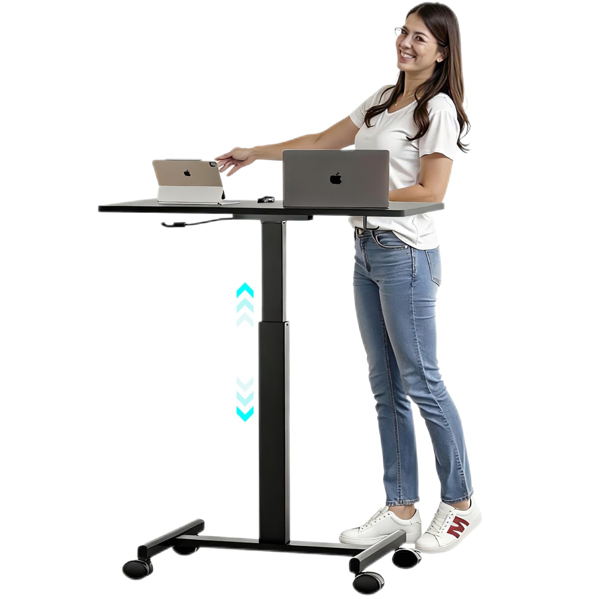 Mobile Standing Desk Adjustable Height Rolling Laptop Table with Lockable Wheels Portable Desk for Home Office Small Computer