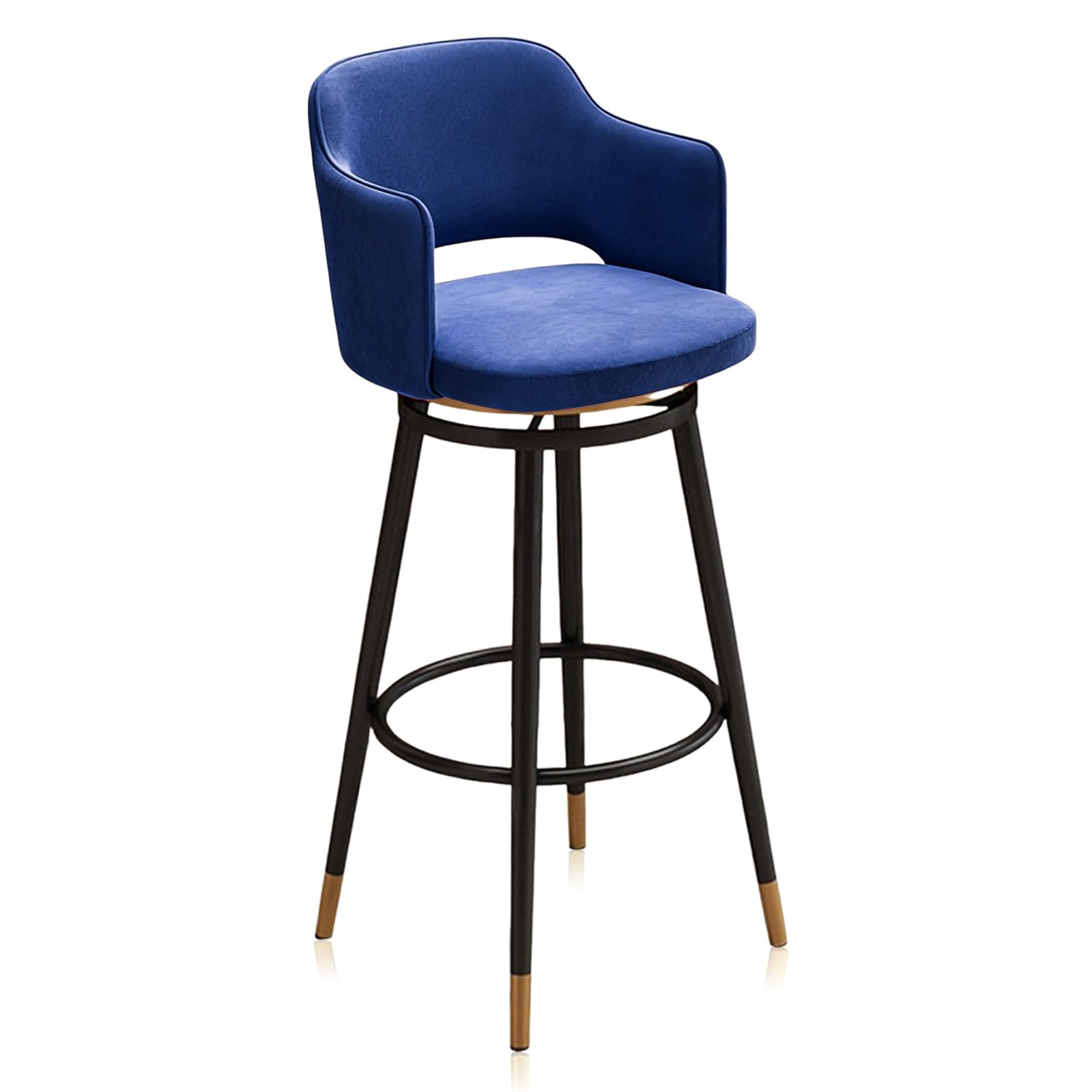 KLZUOPT Luxury Barstool Counter Height Bar Stools Set of 1, Swivel Velvet Upholstered Chairs with Black Footrest and Back, Mid Century Bar Chair Modern Barstools for Kitchen Island(Blue,75cm(29.5in))
