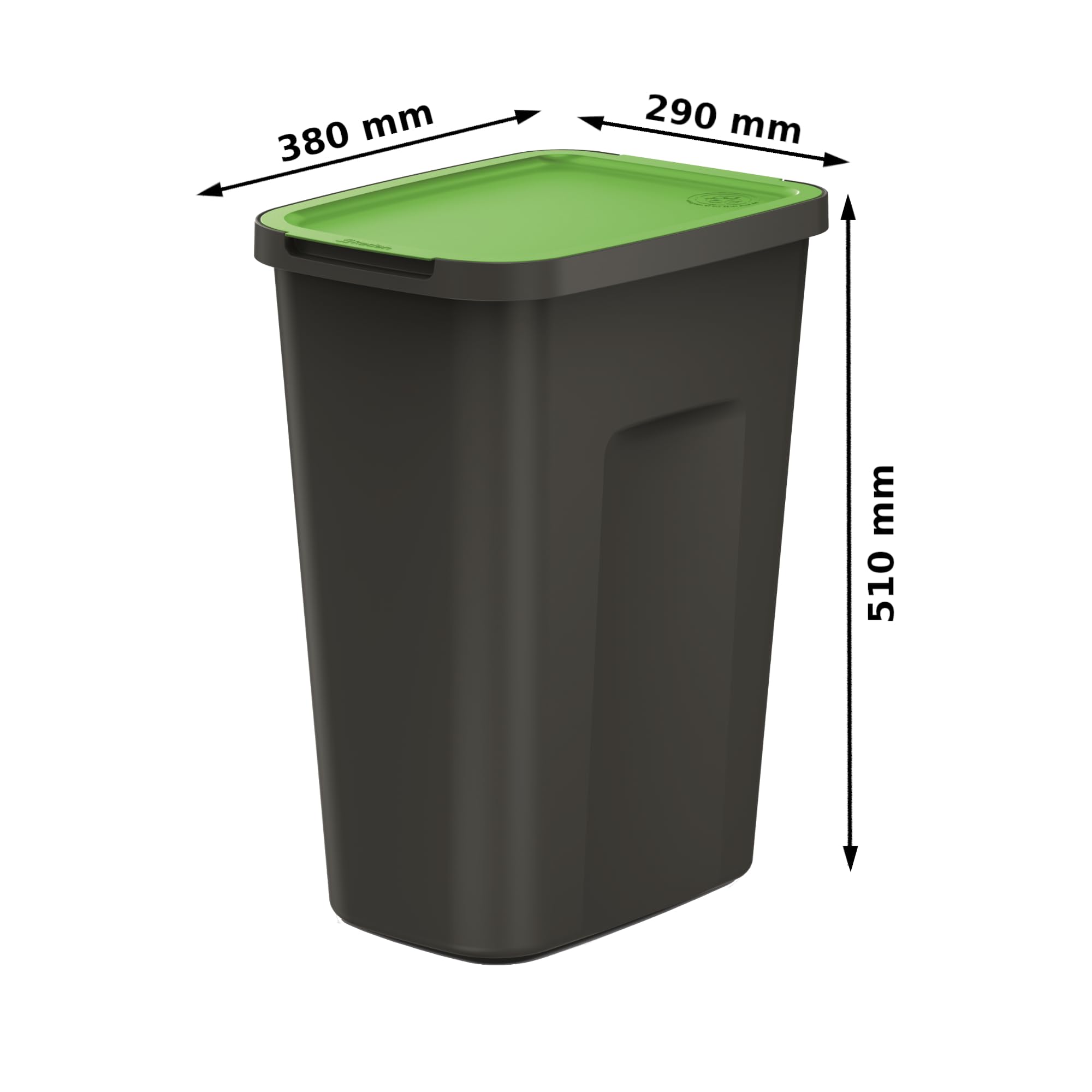 botle Kosz na śmieci o pojemności 35 l, wymiary 38 x 29 x 51 cm, do selektywnego sortowania, zielony, z lekką, ekologiczną pokrywą z tworzywa sztucznego