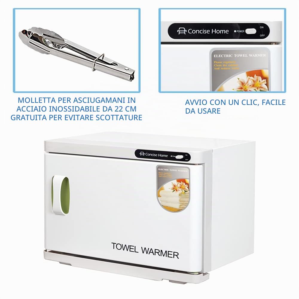 Scaldasalviette e sterilizzatore UV 2 in 1 | 23 l scaldasalviette elettrico con 2 ripiani, ideale per salone, parrucchieri, hotel e casa, bianco