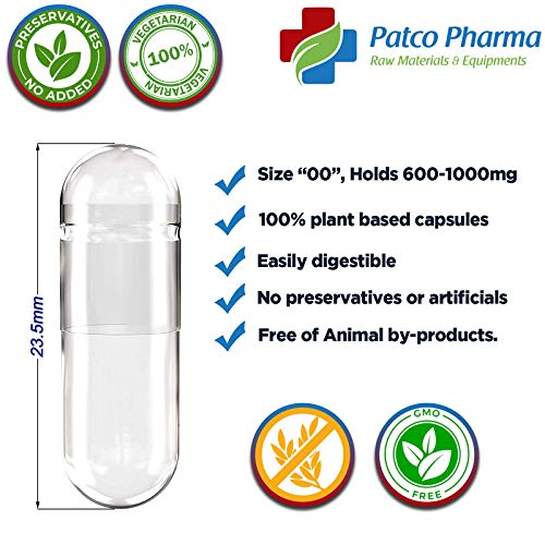 Patco Pharmaceuticals Size 00 Green-Green Empty Vegetarian Pill Capsule - Halal Certified | DIY Powder Filling (Pack of 250 Pcs) 1
