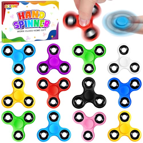 SCIONE Lot de 12 Fidget Spinners pour Enfants – Taille Parfaite de 6,3 cm, Jouets Sensoriels pour...