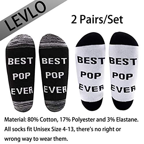 LEVLO 2 Pairs Father's Day Gift Best Pop Ever Socks for New Dad Uncle Grandpa Men Birthday Gift2