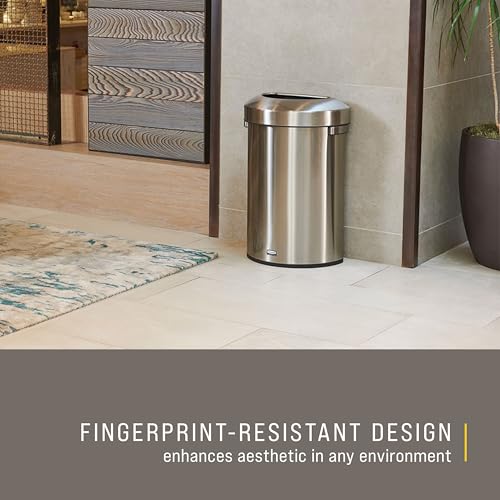 Image of Rubbermaid Commercial Products Refine Decorative Container, 16 Gallon, Half Round Stainless Steel Trash Can, Indoor for Hotel Lobbies /Conference Rooms /Airports