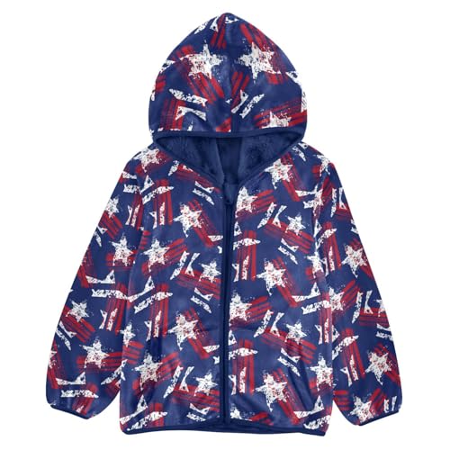 American Flag Toddler Fleece Jacket Baby Boys Hooded Zipper Long Sleeve Thick Warm Outerwear 3-10 Years