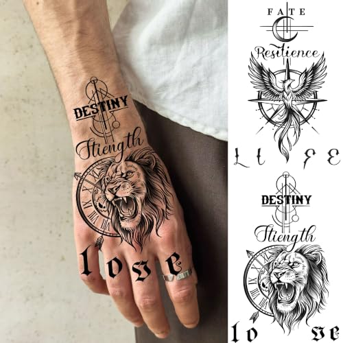 Image of Bilizar 16 Sheets Cool Black Totem Viking Symbol Temporary Tattoos For Men Women Adults Neck Hand Tattoo Sticker, Realistic Wolf Thorns Rose Fake Tattoos Finger Decals Waterproof Long Lasting Body Art