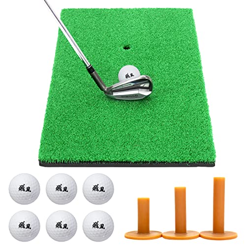 GolfStyle ゴルフマット ゴルフ 練習 マット 素振り スイング ドライバー アイアン パター 練習器具 室内 屋外 人工芝 SBR 30×60cm ゴルフティー ゴルフボール Cセット