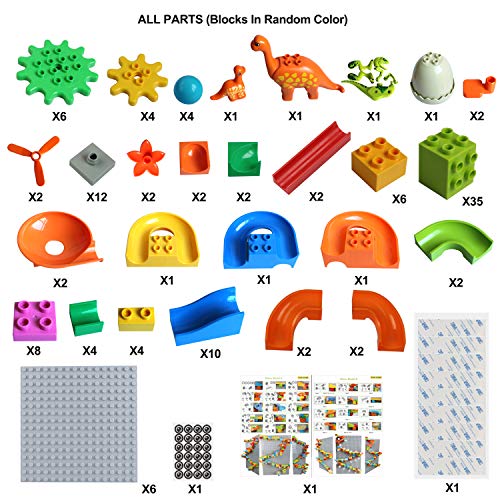 COUOMOXA Marble Run Building Block Set Gear Building Set Classic Big Building Blocks Dinosaur Garden Blocks Educational STEM Toy Bricks Set Kids Race Track Luxury Gift for Kids