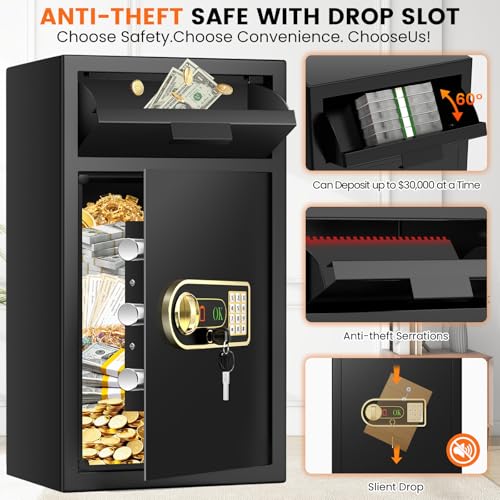 6.0 Cuft Large Depository Drop Safe for Business, Security Safe Box with Quick Place Drop Slot, Combination Lock & Spare Keys, Heavy-duty Commercial Cash Drop Box Safe for Retail Office Restaurant by Tiskgg - Image 3