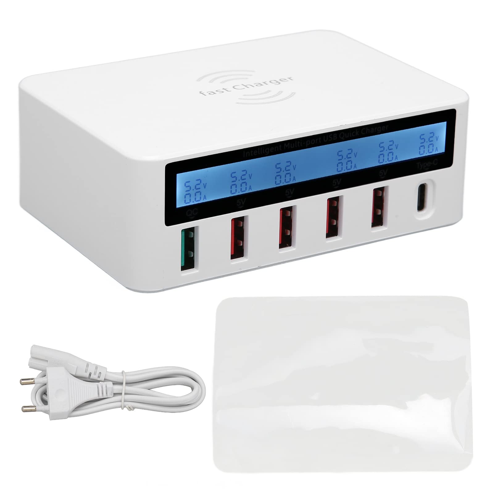 Septpenta Station de Charge Rapide 6 Ports 10 W, avec Écran LCD, Plusieurs Protections de Sécurité, Charge Plusieurs Appareils Simultanément, Chargeur Rapide sans Fil USB Portable(UE)