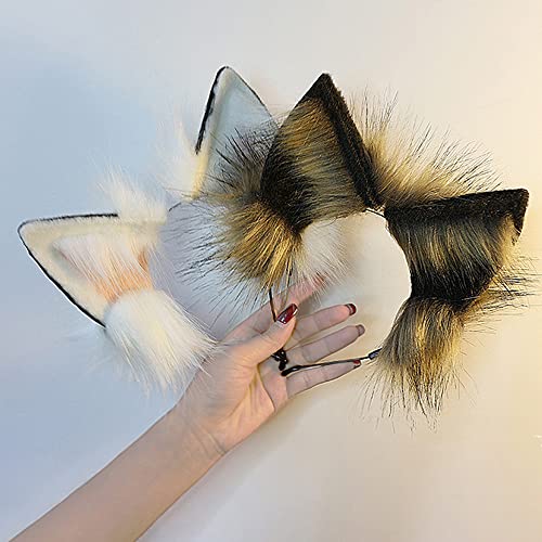 Image of VIGVAN Handmade Wolf Fox Ears Animal Cosplay Cute Head Accessories for Halloween
