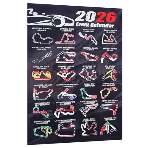 Formula 1 Calendar 2026 F1 Race Calendar 2026 Formula Racing Track Layouts Wall Art Print F1 Poster For Bedroom Office Living Room Car Wall Art For Men Boys Girls